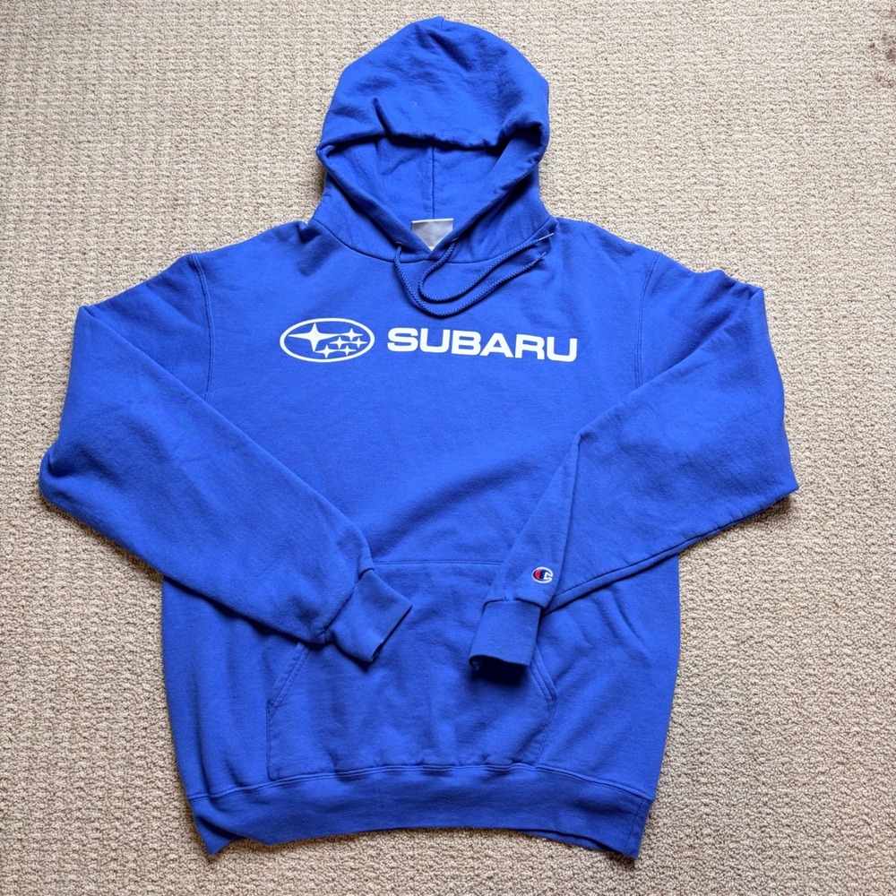 Champion Subaru Logo Hoodie Mens Medium Blue Graphic Sweatshirt